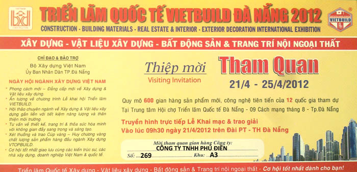 Thiệp mời tham quan triển lãm ngành xây dựng VietBuild 2012 tại Đà nẵng - Công ty TNHH Phú Điền